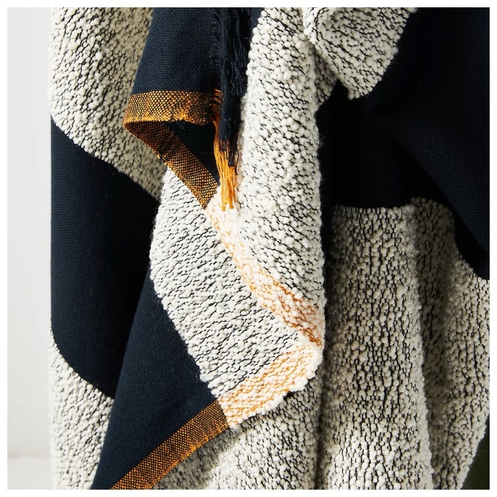Anthropologie Handwoven Lenna Throw Blanket Black Cream - Picture 2 of 8